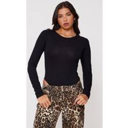 PrettyLittleThing Cotton Crew Neck Long Sleeve Bodysuit - Black