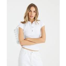 River Island Womens White Short Sleeve Diamante Button Polo Top - White