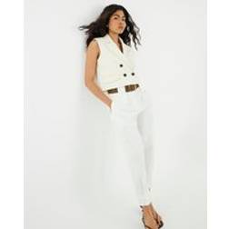 River Island Belted Utility Barrel Leg Trousers - White