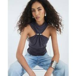 River Island Sleeveless Metal Trim Front Top - Grey