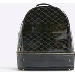 River Island Womens Black Patent Embossed Monogram Print Backpack