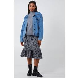 Blue Vanilla Floral Tiered Midi Skirt - Grey