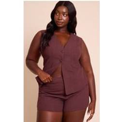 PrettyLittleThing Plus Deep Chocolate Premium Linen Button Waistcoat - Deep Chocolate