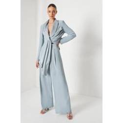 Coast Wide Leg Trouser With Satin Pleated Waistband - Grey Blue