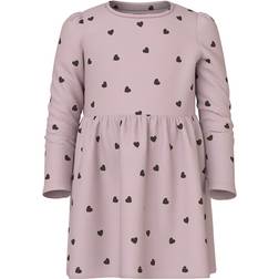 Name It Nmfkheart Ls Dress Polerat Lilac Met Hjärtan - Rosa