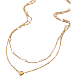 Shein 2pcs Heart-Shaped Pearl Pendant Necklace Set, Suitable For Daily Wear And Parties, Gift