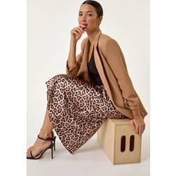 Roman Woven Animal Print Satin Skirt - Natural