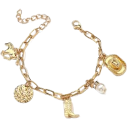 Shein 1pc Western Cowboy Style Horse Hammered Disc & Faux Pearl Decor Bracelet For Women