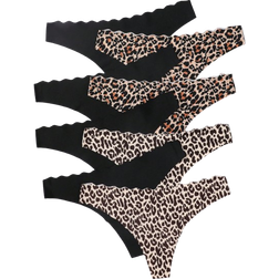 Shein 8pcs/Set Women Breathable Leopard Print Wave Pattern Seamless Underwear, Suitable For Daily Wear, Sports, Yoga