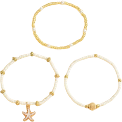 Shein 3pcs/Set Simple White Bead & Faux Pearl Starfish Shell Jewelry Bracelet, Suitable For Women's Daily Wear And Leisure Travel