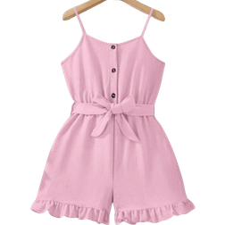 Shein Tween Girls Casual Fashion Ruffled Hem Jumpsuit - Spring/Summer Holiday Attire