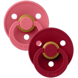 Bibs Colour Rund Napp Latex Str 1 2-pak Coral/Ruby