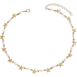 Shein 1pc Summer Ocean Style Handmade Faux Pearl Starfish Gold Women Necklace, Elegant & Delicate, Suitable For Daily Wear, Beach Travel, Dating, Gift