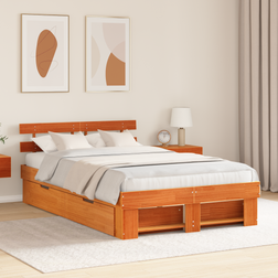 vidaXL with Drawers 135 x 190 cm Pine Wood Frame Bed