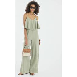 River Island Gingham Double Layer Wide Leg Jumpsuit - Khaki