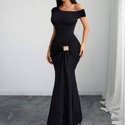 Shein Damen Modernes Gotisches Stretch Kleid Doppellagiges Metallbogen - Partys