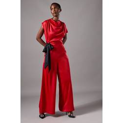 Coast Tie Side Satin Drape Wide Leg Jumpsuit - Red