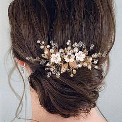 Shein Women Elegant Handmade Metal Flower Faux Pearl