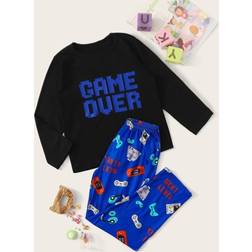 Shein Tween Boy Letter Game Machine Print PJ Set