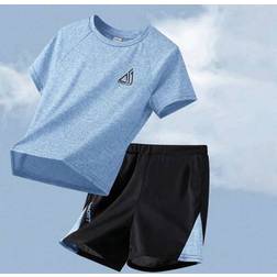 Shein Tween Boy Colorblock Pattern T-Shirt And Shorts Set