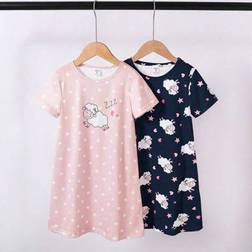 Shein Girls Cute Cartoon Sheep Print Nightgown Set - Pink/Gray