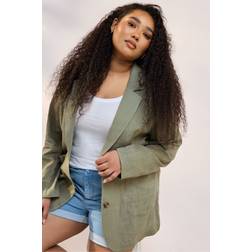 Yours Relaxed Linen Blazer Women - Khaki Green