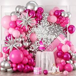 Shein 120Pcs Hot Pink Silver Balloon Arch Kit