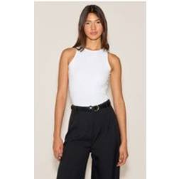 PrettyLittleThing Soft Cotton Racer Sleeveless Bodysuit - White