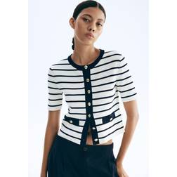 H&M Kortärmad Kofta Dam - Vit/Randig