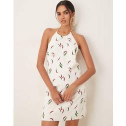 Abercrombie & Fitch Halter Neck Open Back Linen Mini Dress Multi