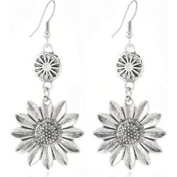 Shein 1 Pair Vintage Bohemian Sunflower Pendant Earrings With Creative Western Style Flower For Women's Earring Decoration, Gift Valentines,Mom,Mother,Mother's Day,Gift