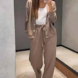 Shein Two-Piece Sports Casual Knit Cardigan Button Jacket Drawstring Pants