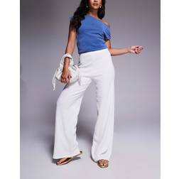 MissyEmpire Crinkle Wide Leg Trousers - White