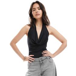 New Look Halter Cowl Neck Bodysuit - Black