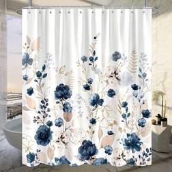 Shein Watercolor Blue Flowers Shower Curtain