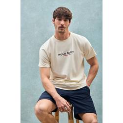 Polo Club Herren T-Shirt Mit Rundhalsausschnitt Gummiertem Logo - Ecru