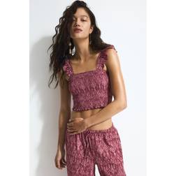H&M Gesmoktes Kurztop Damen - Dunkelrosa/Gemustert