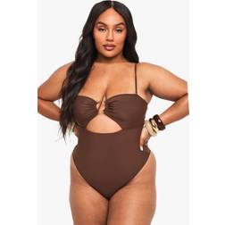 boohoo Plus Resin Hard Wear Square Neck Swimsuit - Brown