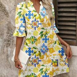 Shein Damen Luftiges Kurzkleid Zitronendruck - Urlaub