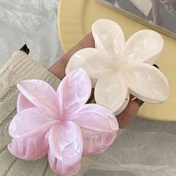 Shein 2 Stück Rosa und Weiß 8cm/3,15 Zoll Blumen Farbverlauf große Leichtgewicht Kunststoff Haarspangen