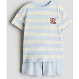 H&M Dreng Natsæt I Jersey Med Tryk - Lyseblå