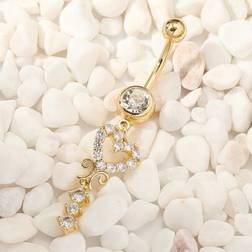 Shein Gold Luxurious Rhinestone Heart Navel Ring - Gold