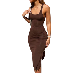 Shein INAWLY Solva Summer Casual Solid Color Backless Sleeveless Bodycon Dress