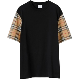 Burberry Check Sleeve Cotton T-shirt - Black