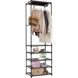 Shein Clothe Rail Clothing Rack Heavy Duty 177*55*36cm Freestanding Garment Rack With 5-Tier Storage Shelves Shoe Rack Wardrobe Display Stand Closet Organizer For Bedroom Black Clothes Rack 55.5x177cm