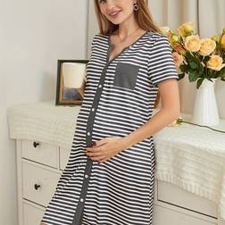 Temu Elegant Striped Maternity Nightgown