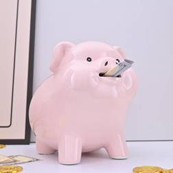 World Menagerie 8 Inch Piggy Bank Pink 7 H x 6.2 W x 8.6 D