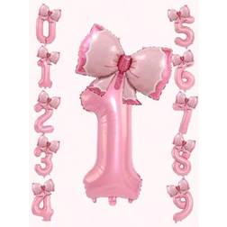 Shein 2pcs Pearlescent Pink Number Bow Foil Balloon