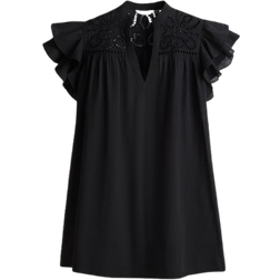 H&M Flutter Sleeve Dress with Broderie Anglaise - Black