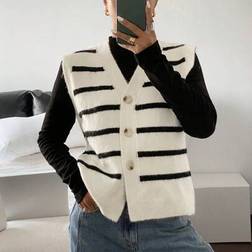 Shein Women Casual Striped Knit Vest Spring Summer - White Border